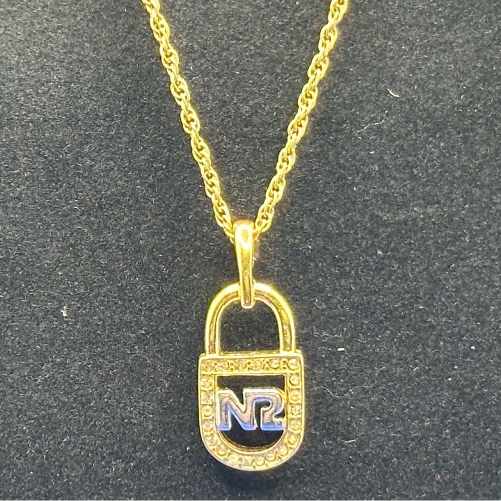 Nina Ricci gold and crystal padlock necklace